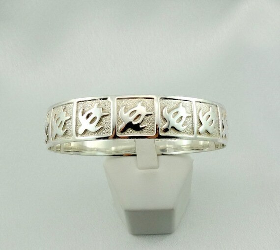 Wide Hawaiian Turtle Pattern Solid Sterling Silve… - image 2