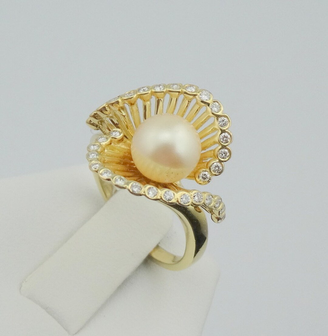 Dazzling Diamond and Pearl 18K Yellow Gold Ring Size 6 FREE - Etsy