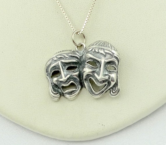 Unusual Vintage 'Drama' Faces Sterling Silver Pen… - image 1