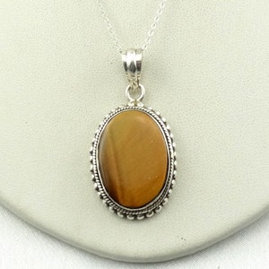 Beautiful Tiger's Eye Sterling Silver Pendant FREE SHIPPING!  18" Sterling Silver Chain Included! #TIGER-SPC10