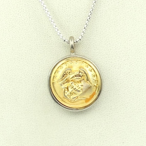 Unique Vintage Military Brass Button Sterling Silver Pendant FREE SHIPPING! 16&quot; Sterling Silver Chain Included! #BRASS-SPC10