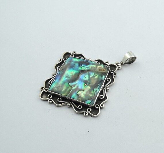 Gorgeous Shining Abalone Shell Set In Solid Sterl… - image 2