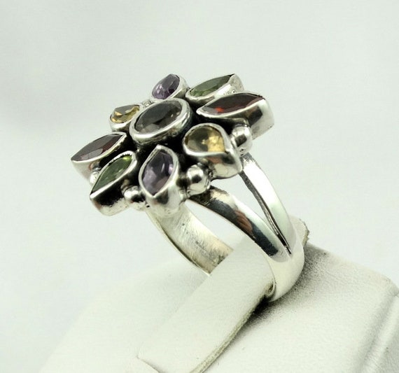 Beautiful Large Multiple Color Gemstone Flower In… - image 4