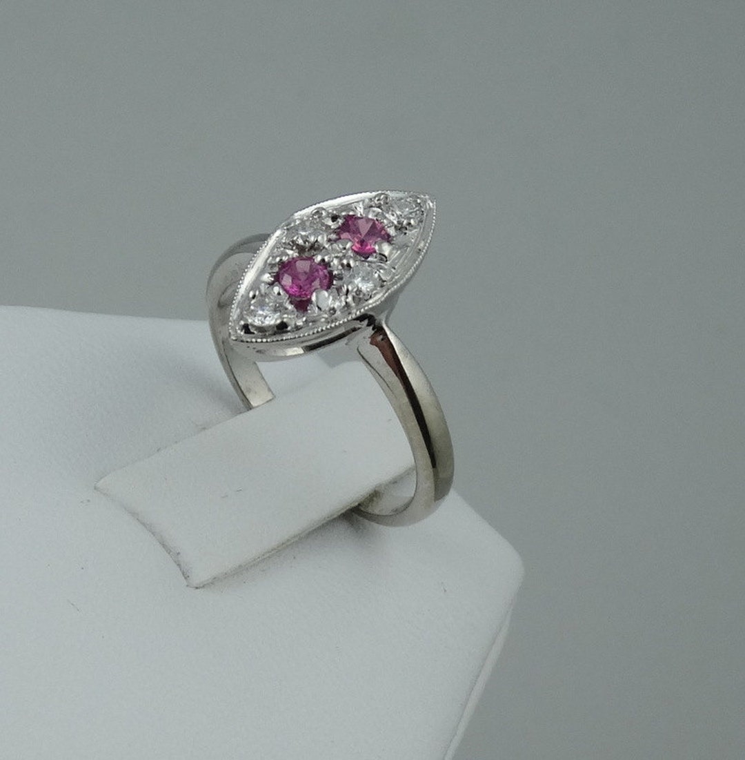 Vintage Ruby and Diamond 14K White Gold Ring Size 4 1/2 FREE SHIPPING ...