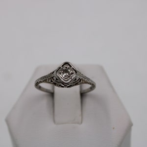Vintage 18K White Gold Filigree Diamond Engagement Ring Edwardian Era Size 6 1/2 FREE SHIPPING! #18KF-GR5