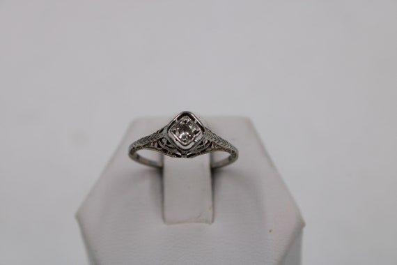 Vintage 18K White Gold Filigree Diamond Engagemen… - image 1