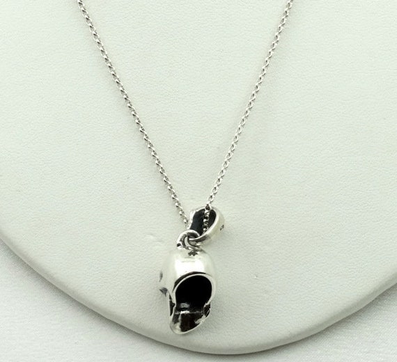 Creepy Vintage Skull Sterling Silver Pendant 20" … - image 5