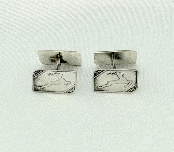 Unique Vintage Solid Sterling Silver Deer Cufflin… - image 2
