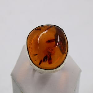 Stunning Large Amber Cabochon and Vintage Sterling Silver Ring Size 7 1/2 FREE SHIPPING! #BIGAMB-SR4
