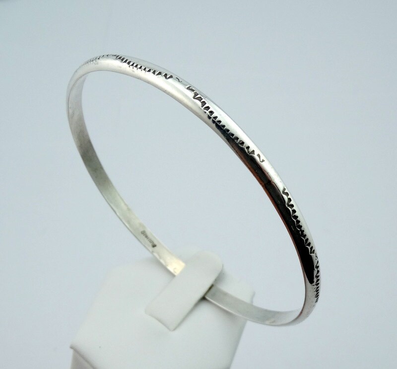 Simple Hand Stamped Solid Sterling Silver Vintage Bangle