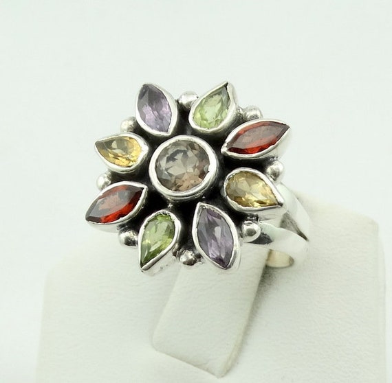 Beautiful Large Multiple Color Gemstone Flower In… - image 2