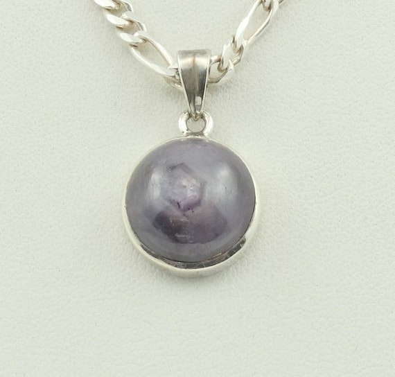 Real Ruby Cabochon Sterling Silver Vintage Pendan… - image 1