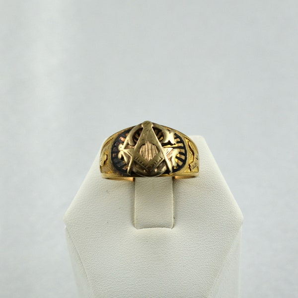 Handsome 1930's Vintage 10K Yellow Gold and Early Handmade Enamel Masonic Ring Size 6 3/4 FREE Shipping! #EHE10-MASR1