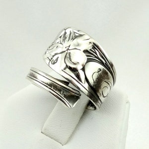 Collectable Engraved Initial &quot;L&quot; Real Vintage Sterling Silver Floral Pattern Spoon Ring Adjustable Size 8 3/4 FREE SHIPPING #LF-C1-SPR8