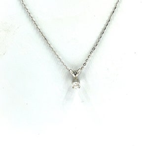Lovely 14K White Gold Natural Diamond Solitaire Pendant 22&quot; Adjustable Length 14K White Gold Chain Included! FREE SHIPPING #SOLITAIRE-GPC3