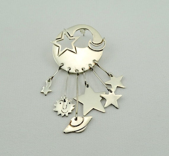 Fun Vintage Sterling Silver Sun, Moon, and Stars … - image 2