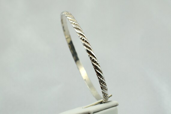Unique Vintage Thin Twist Pattern Solid Sterling … - image 5