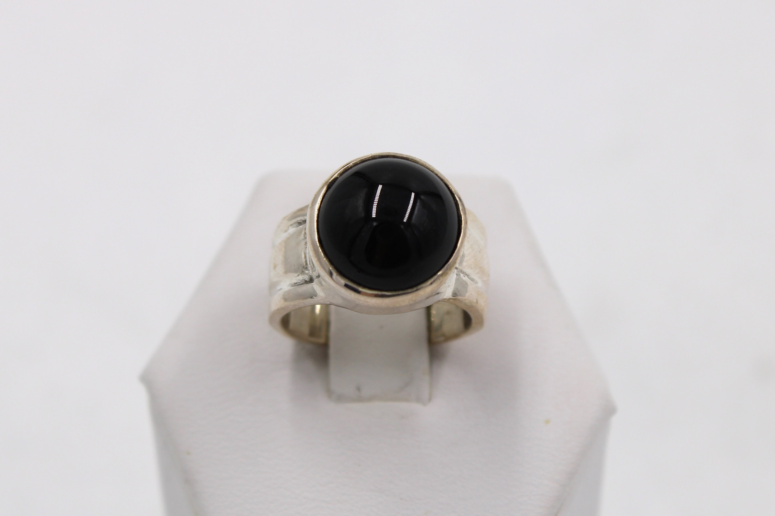 Vintage Silver × Platina Onxy Ball Ring Womens Vintage Estate Sterling Silver Onyx Ring 2.1g E3604