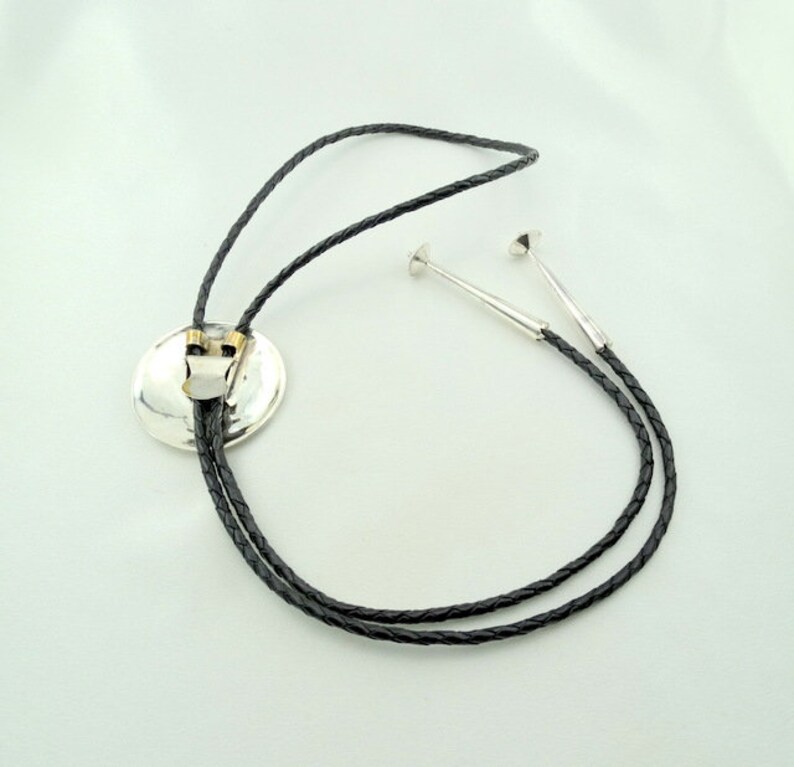 #NAD-ELP1 Native American Design Sterling Silver and Braided Leather Bolo Tie FREE SHIPPING