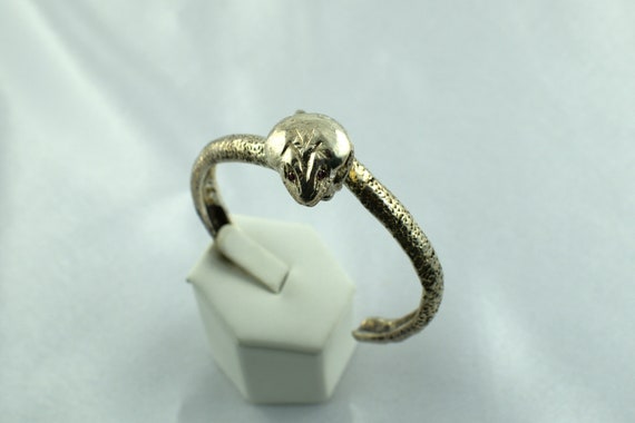 Substantial Solid Sterling Silver Snake With Red … - image 2