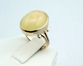 Simple Ethiopian Golden Opal Cabochon an a Vintage 10K Yellow Gold Ring Size 7 FREE SHIPPING! #OPL10K-GR2