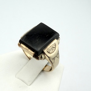Vintage Art Deco Black Onyx 10K Yellow Gold Ring Size 9 1/2 FREE Shipping #HALFC-GR10