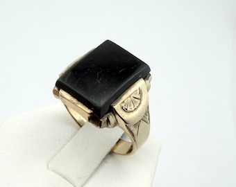 Vintage Art Deco Black Onyx 10K Yellow Gold Ring Size 9 1/2 FREE Shipping #DECO-MR