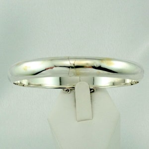 Vintage Smooth Surface Hollow Sterling Silver Hinged Bangle Bracelet With Safety Chain FREE SHIPPING SMOOTH-BB5 image 1