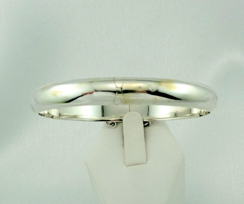 vintage Smooth Surface Hollow Sterling Silver Hinged Bangle Bracelet With Safety Chain FREE SHIPPING SMOOTH-BB5 image 1