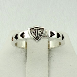 Small Vintage Sterling Silver Classic CTR Signet Ring with Hearts FREE Domestic Shipping! Size 6 3/4 #HEARTS634-L1