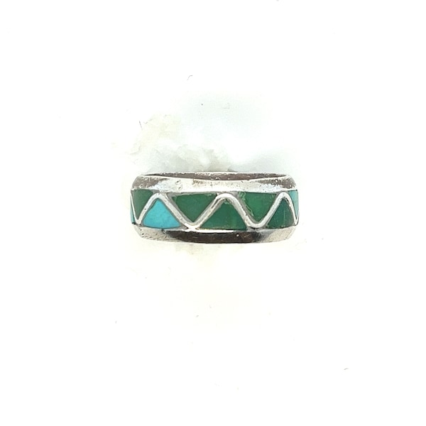 Vintage Blue and Green Turquoise Inlay Sterling Silver 'Drum' Ring Size 7 3/4 FREE SHIPPING! #DRUM2-NAR1