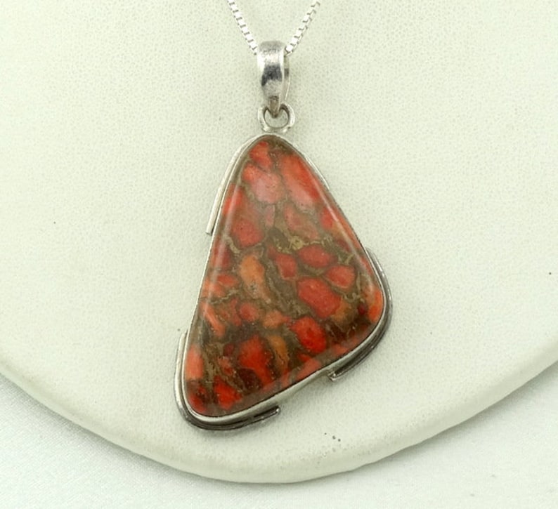 Gorgeous Large Poppy Jasper Sterling Silver Pendant FREE SHIPPING #POPPY-SPC6 20 Sterling Silver Chain Included