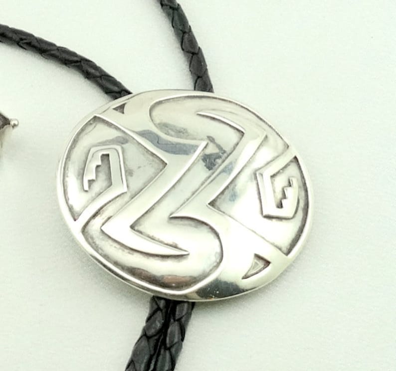 #NAD-ELP1 Native American Design Sterling Silver and Braided Leather Bolo Tie FREE SHIPPING