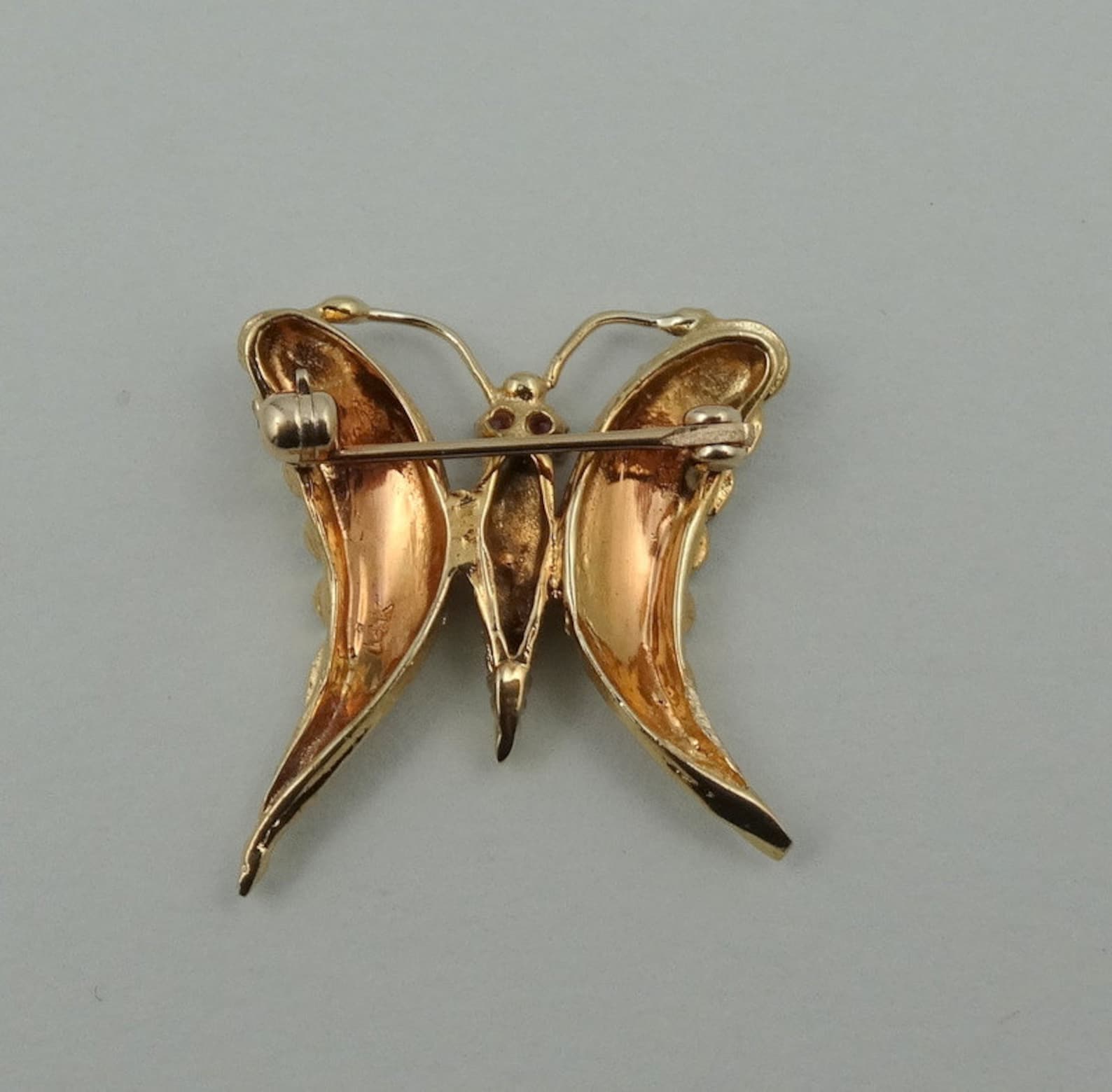 Vintage Butterfly Pin in 14K Yellow Gold and Rubies FREE Etsy
