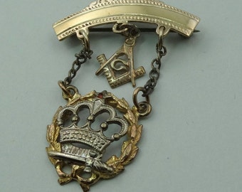 Vintage Rare Masonic 10K Yellow and White Gold Pin FREE SHIPPING!  #MASON-BR2