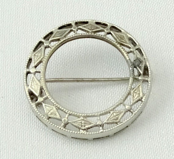 Delicate Vintage Sterling Silver Circle Brooch FR… - image 1