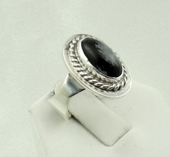 Unique Snowflake Obsidian Cabochon in a Vintage S… - image 3