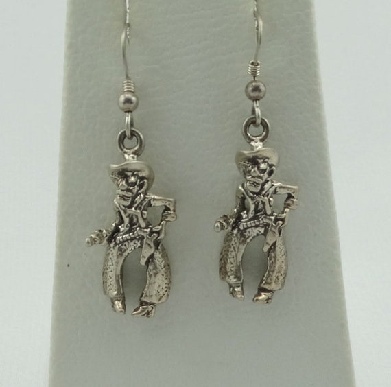 Fun Sterling Silver Cowboy Dangle Earrings FREE S… - image 1