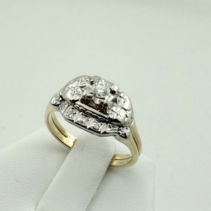 Vintage 1940&#39;s Diamond 14K White and Yellow Gold Engagement Set Size 7 3/4 FREE SHIPPING! #1940-WS