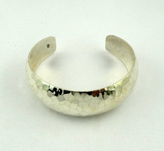 Wide Hand Hammered Solid Sterling Silver Cuff Bra… - image 4
