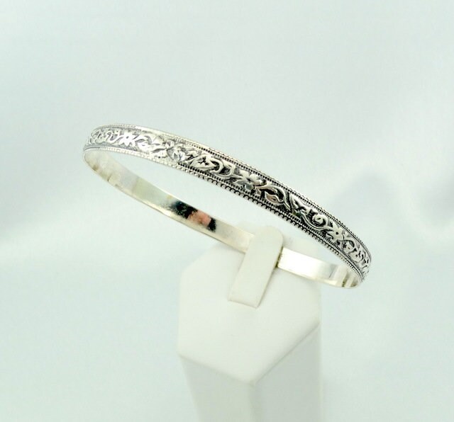DANECRAFT スターリングシルバー フラワー 模様 彫刻 エタニティ バン Lovely Dane Craft Sterling Silver Vintage Floral Pattern