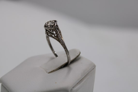 Vintage 18K White Gold Filigree Diamond Engagemen… - image 4