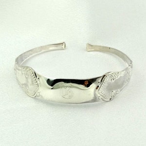 Lightweight Unusual Engraved &quot;B&quot; Initial Vintage Sterling Silver Spoon Handle Cuff Bracelet #B-CF4