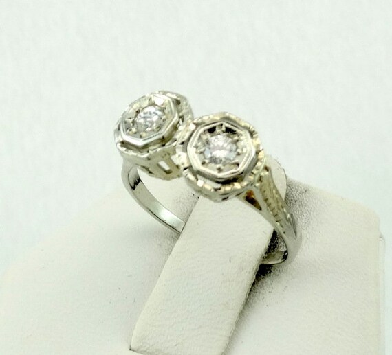 Stunning Antique Edwardian Era 2 Diamond Vintage … - image 2