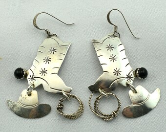 These Boots Are Made For Walk'n Baby!  Sterling Silver And Onyx Dangle Earrings FREE SHIPPING! #BOOTHR-ERG19