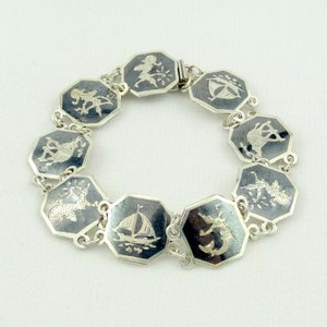 Vintage Siam Dancer Sterling Silver and Black Enamel Link Bracelet FREE SHIPPING!  #SIAM-LB6