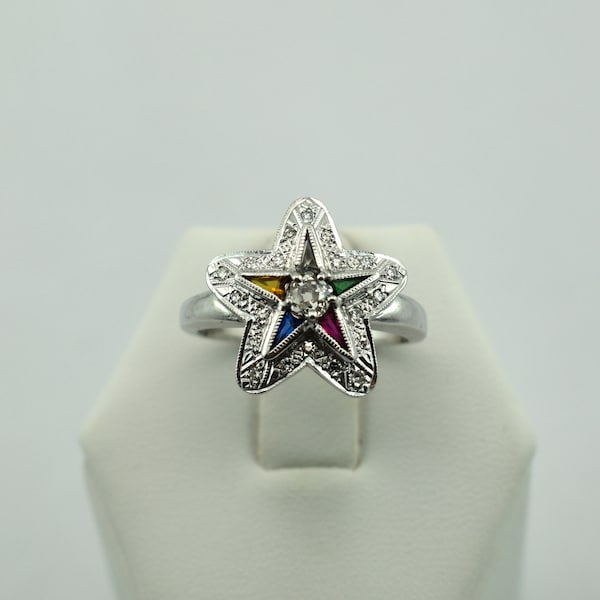 Unique Vintage Eastern Star 14K White Gold and Antique Diamond Ring Size 7 1/2 FREE SHIPPING! #EST-GR6