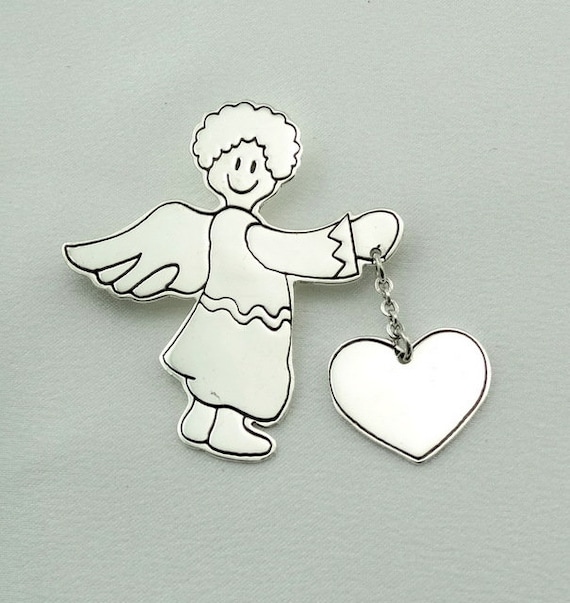 Darling Angel Heart Sterling Silver Brooch/Pin FR… - image 1