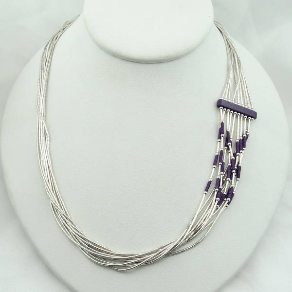 Vintage Melissa Yazzie Navajo Artist 10 Strand Purple Bead/Sterling Silver Tube Bead Necklace 26 Inch Length. FREE SHIPPING!  #YAZZIE-BN1