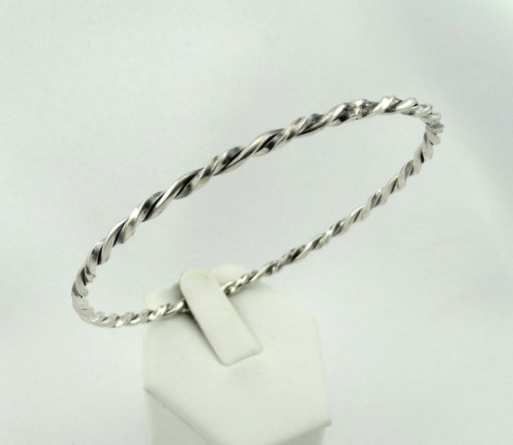 Twisted Thin Solid Sterling Silver Vintage Bangle… - image 3